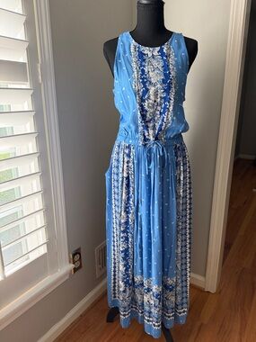 LOFT Blue and White Printed Maxi Dress